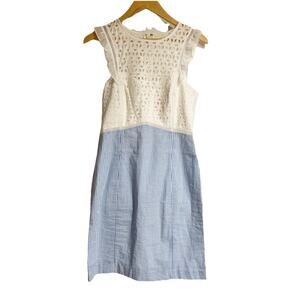Lilly Pulitzer MAYA SHIFT DRESS Coastal Blue Seersucker White EYELET SZ 4